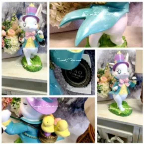 XL 20" FAO SCHWARZ MAD HATTER Victorian Easter BUNNY RABBIT Statue Figurine New - Picture 10 of 12